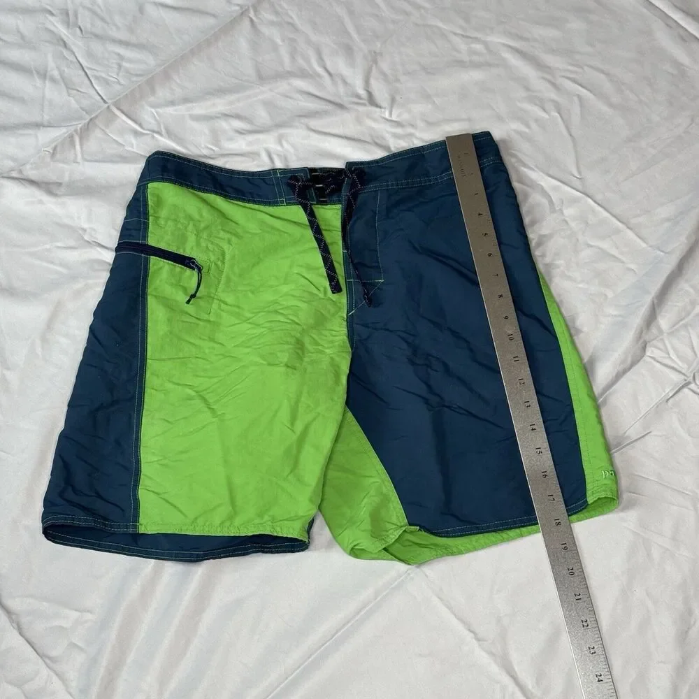 Mens PATAGONIA Board Shorts Size 31 Green‎ And Blue Swimsuit Drawstring